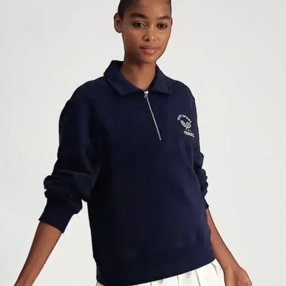 Tory Burch French Terry Half-zip Tennis Pullover - Navy NWOT - Picture 2 of 6
